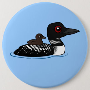 Loon with chick 6 cm round badge
