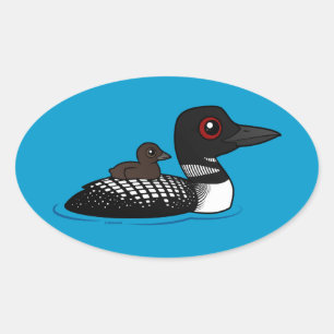 Loon with chick oval sticker
