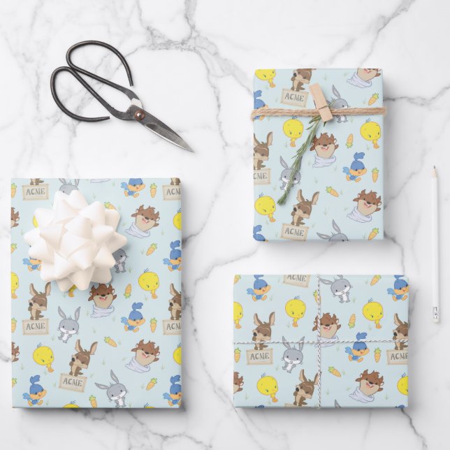 LOONEY TUNES™ Baby Shower Pattern Wrapping Paper Sheet (Front)