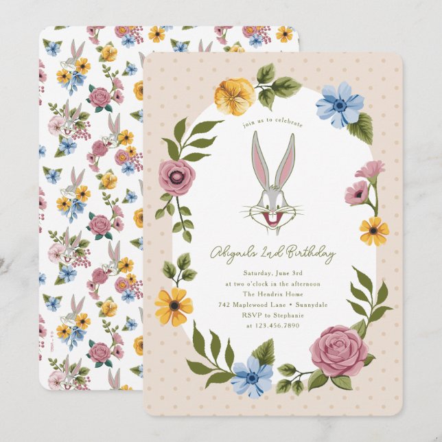 LOONEY TUNES™ | BUGS BUNNY™ Floral Birthday Invitation (Front/Back)