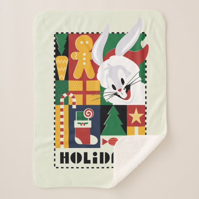 LOONEY TUNES™ BUGS BUNNY™ Holidays Badge Sherpa Blanket (Front)