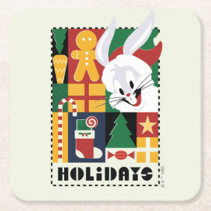 LOONEY TUNES™ BUGS BUNNY™ Holidays Badge Square Paper Coaster