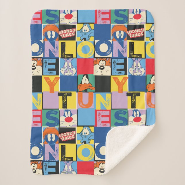 LOONEY TUNES™ Character Chequered Blocks Sherpa Blanket (Front)