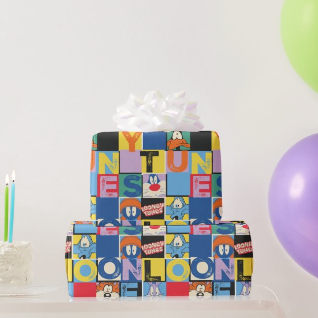 LOONEY TUNES™ Character Chequered Blocks Wrapping Paper (Party Gifts)