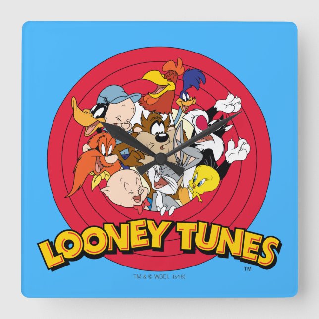 LOONEY TUNES™ Character Logo Square Wall Clock (Front)