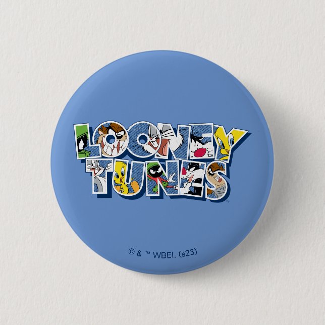 LOONEY TUNES™ Characters in Lettering 6 Cm Round Badge (Front)