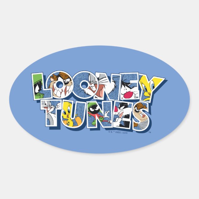 LOONEY TUNES™ Characters in Lettering Oval Sticker (Front)