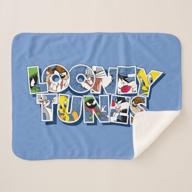 LOONEY TUNES™ Characters in Lettering Sherpa Blanket (Front (Horizontal))