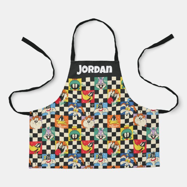 LOONEY TUNES™ Characters on Black & White Chequere Apron (Front)