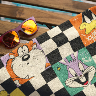 LOONEY TUNES™ Characters on Black & White Chequere Beach Towel