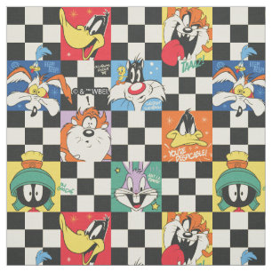 LOONEY TUNES™ Characters on Black & White Chequere Fabric