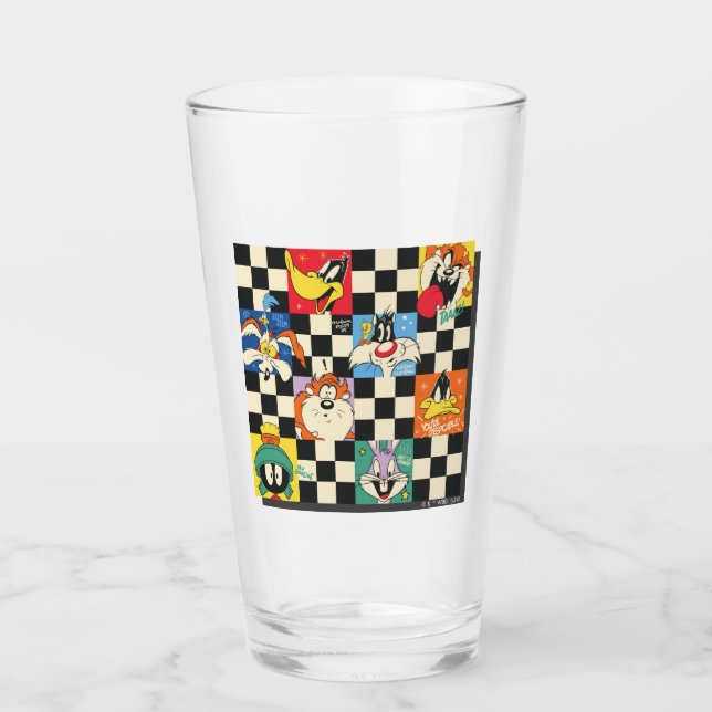 LOONEY TUNES™ Characters on Black & White Chequere Glass (Front)