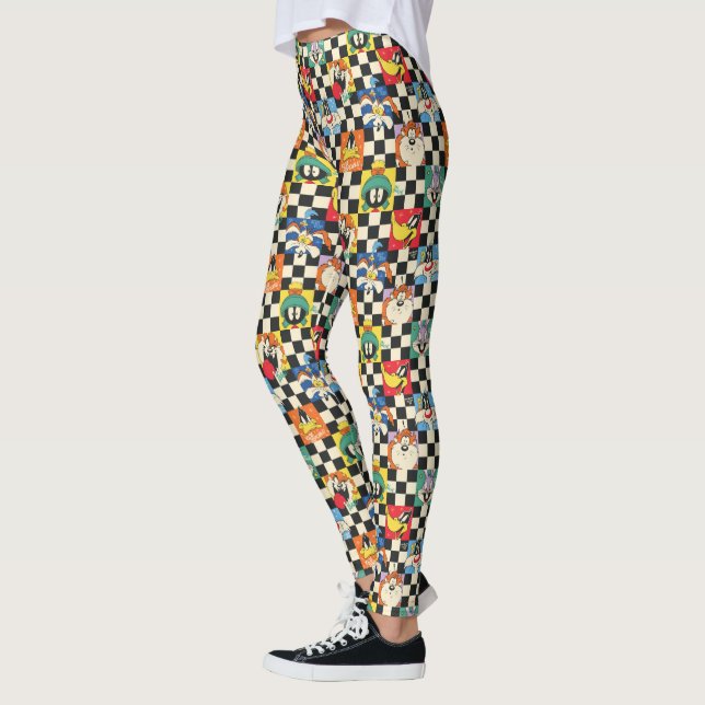 LOONEY TUNES™ Characters on Black & White Chequere Leggings (Left)