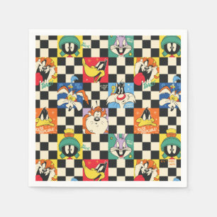 LOONEY TUNES™ Characters on Black & White Chequere Napkin