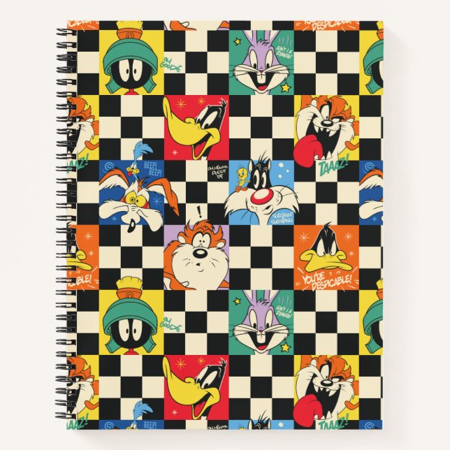 LOONEY TUNES™ Characters on Black & White Chequere Notebook (Front)
