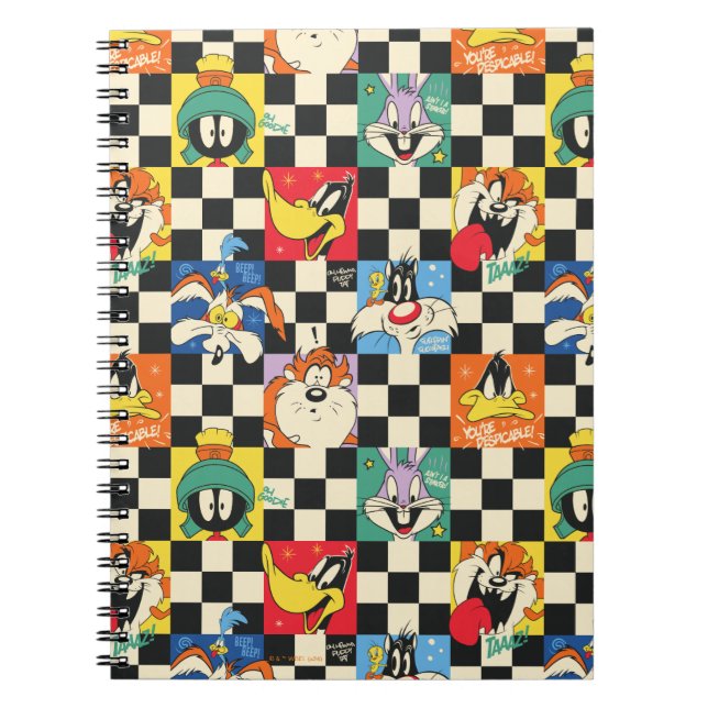 LOONEY TUNES™ Characters on Black & White Chequere Notebook (Front)