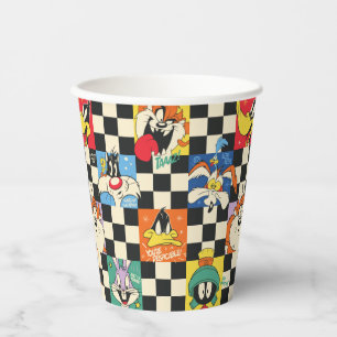 LOONEY TUNES™ Characters on Black & White Chequere Paper Cups