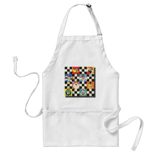 LOONEY TUNES™ Characters on Black & White Chequere Standard Apron (Front)