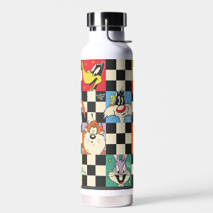 LOONEY TUNES™ Characters on Black & White Chequere Water Bottle