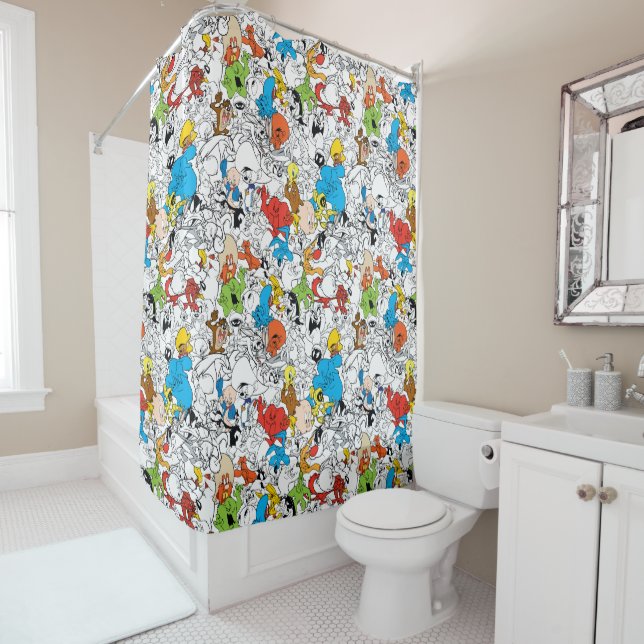 LOONEY TUNES™ Colour Pop Pattern Shower Curtain (In Situ)