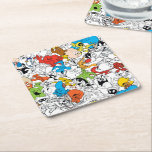 LOONEY TUNES™ Colour Pop Pattern Square Paper Coaster<br><div class="desc">LOONEY TUNES™ | Check out this fun character pattern featuring characters in black & white,  pops of colour,  or full colour!</div>