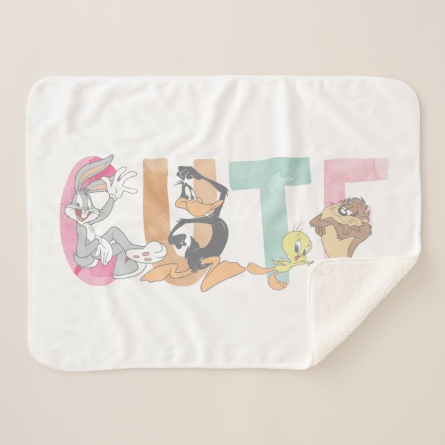 LOONEY TUNES™ Cute Watercolor Wordmark Sherpa Blanket (Front (Horizontal))