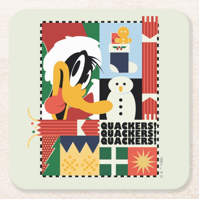 LOONEY TUNES™ DAFFY DUCK™ Holiday Quackers Square Paper Coaster (Front)