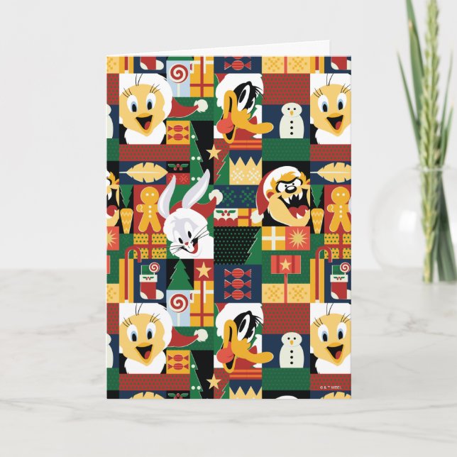 LOONEY TUNES™Holiday Block Pattern Holiday Card (Front)