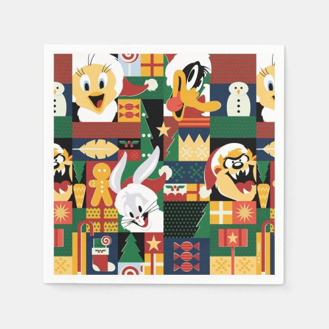 LOONEY TUNES™Holiday Block Pattern Napkin (Front)