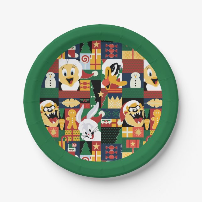 LOONEY TUNES™Holiday Block Pattern Paper Plate (Front)