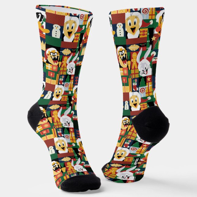 LOONEY TUNES™Holiday Block Pattern Socks (Angled)