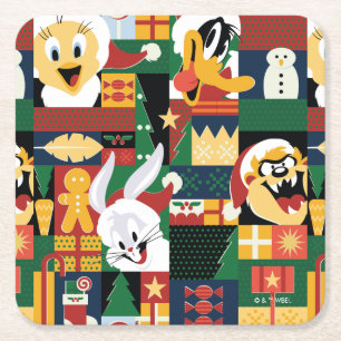 LOONEY TUNES™Holiday Block Pattern Square Paper Coaster