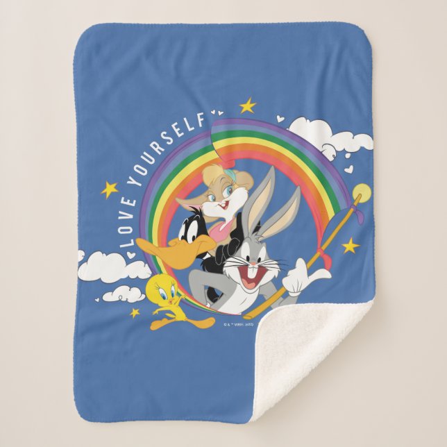 LOONEY TUNES™ - Love Yourself Pride Badge Sherpa Blanket (Front)