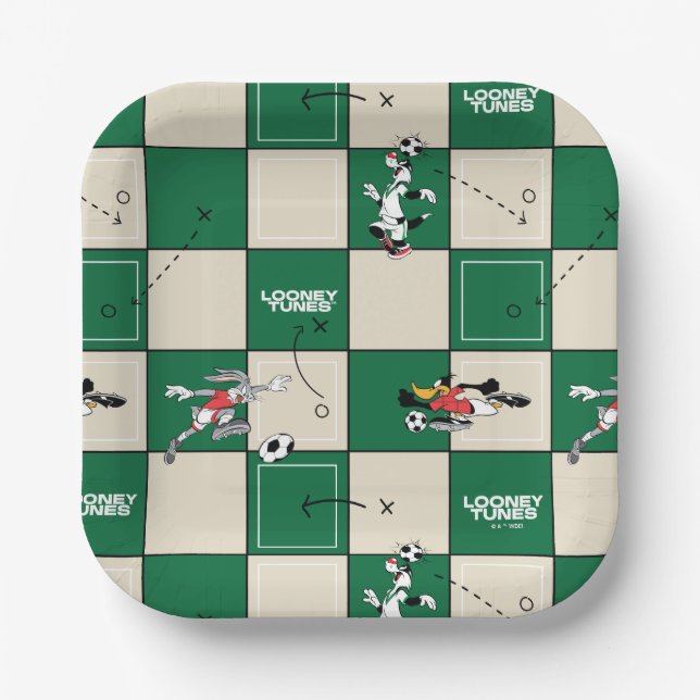LOONEY TUNES™ Soccer Grid Pattern Paper Plate (Front)