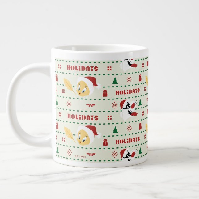 LOONEY TUNES™ SYLVESTER™ & TWEETY™ Holiday Pattern Large Coffee Mug (Left)