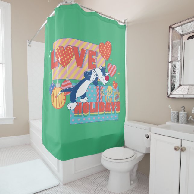 LOONEY TUNES™ | SYLVESTER™ & TWEETY™Love Holidays Shower Curtain (In Situ)