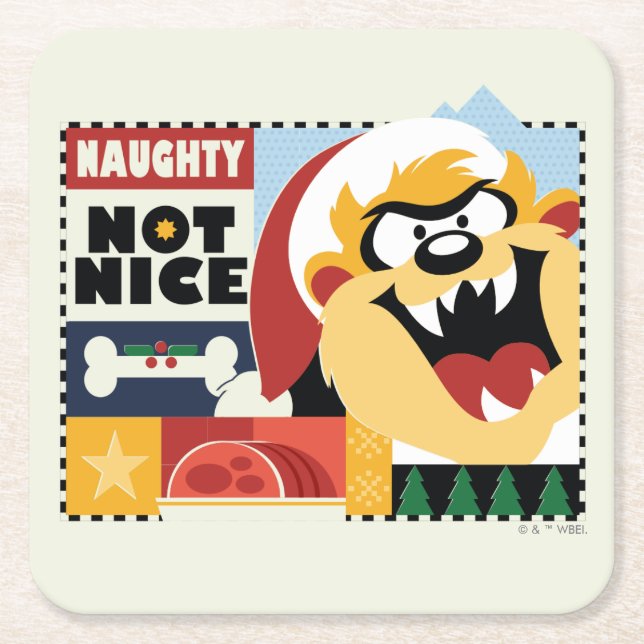 LOONEY TUNES™ TAZ™ Naughty Not Nice Square Paper Coaster (Front)