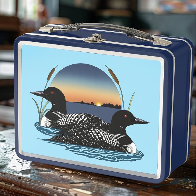 Loons Couple Sunset Blue Metal Lunch Box (Creator Uploaded)
