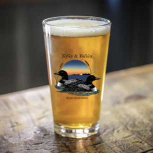 Loons Sunset Blue Glass