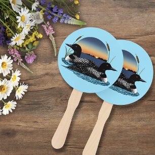 Loons Sunset Blue Hand Fan