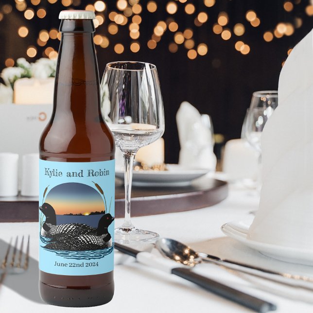 Loons Sunset Blue Wedding Beer Bottle Label (Creator Uploaded)