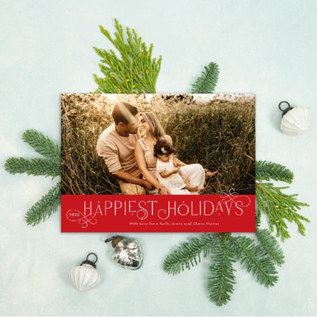 Loop de Loop Flourished Type Photo Holiday Card (Loop de Loops Swirls Photo Holiday Card in red)