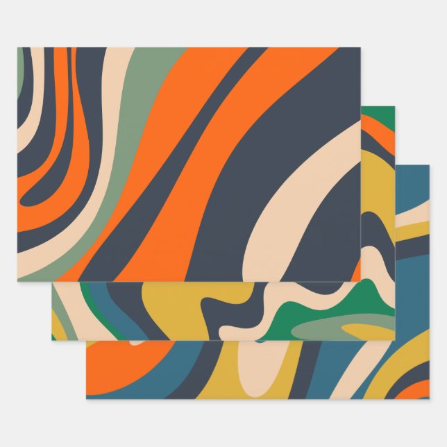 Loops and Swirls Retro Abstract Patterns Wrapping Paper Sheet (Set)