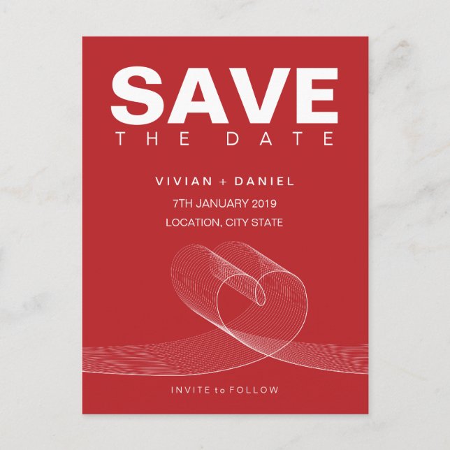 Loopy Love Lines White Save The Date Postcard (Front)