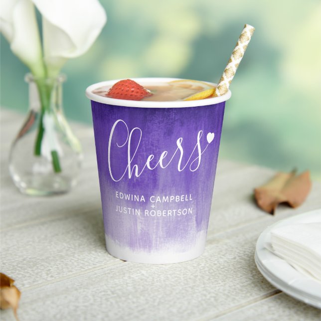 Loose abstract painted art purple wedding paper cups (Insitu)