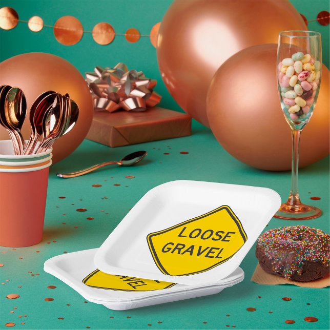 Loose Gravel Warning Sign Road Hazard  Paper Plate (Creator Uploaded)