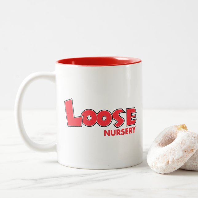 Loose Nursery Traditional Logo Two-Tone Coffee Mug (With Donut)