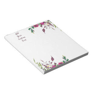 Loose pink watercolor flowers customisable notepad