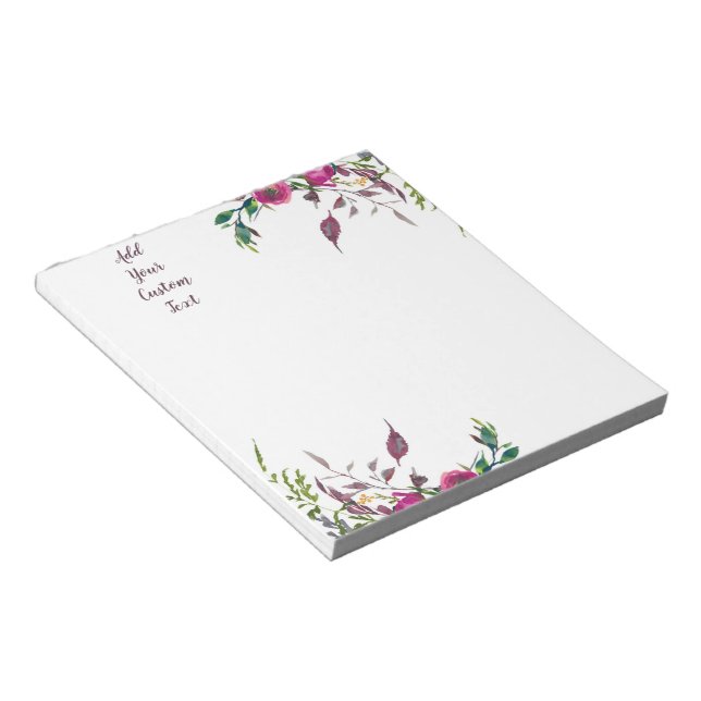 Loose pink watercolor flowers customisable  notepad (Angled)