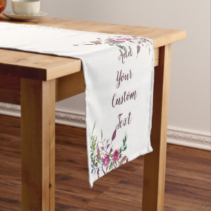 Loose pink watercolor flowers customisable short table runner